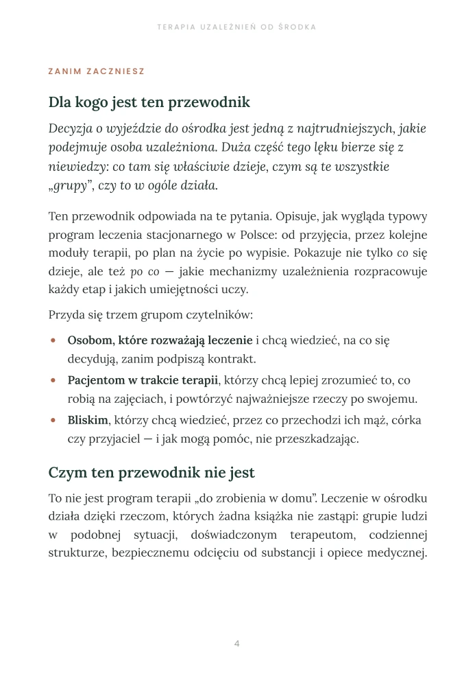 Fragment wprowadzenia poradnika „Terapia uzależnień od środka”, oryginalna strona PDF
